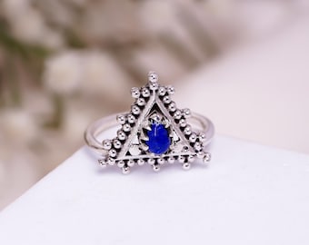 Statement Ring | 925 Sterling Silver Ring | Lapis Lazuli Elegant Ring| Natural Gemstone Ring| Minimalist Jewelry | Dainty Ring | Women Ring