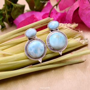 Antique Larimar Earrings | Larimar Silver  Earrings | Natural Larimar Gemstone Earrings | Handmade Women Wedding Earrings | Stud Earrings