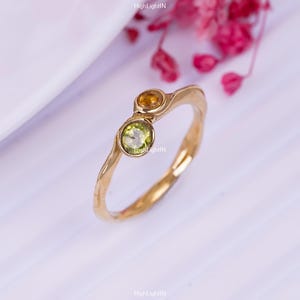 Peridot & Citrine Gemstone Ring | Dainty Ring | Elegant Gold Plated Ring | Boho Chic Ring | 925 Sterling Silver