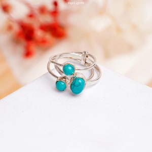 Three Band Ring | Turquoise Gemstone Ring | Dainty Ring | 925 Sterling Silver Ring| Statement Ring | Elegant Women Ring | Minimalist Jewelry