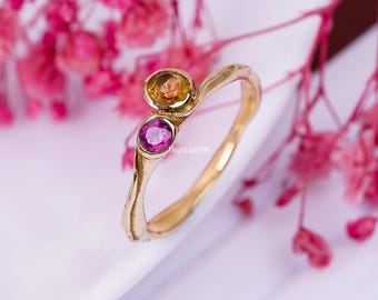 Citrine & Amethyst Gemstone Ring | 925 Sterling Silver Ring | Statement Ring | Gold Plated Ring | Dainty Ring | Healing Ring