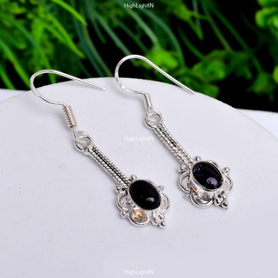 Boucles D'oreilles En Argent Sterling 925 Fait Main - Pierres Turquoise Naturelles - Style Pendant (2 Pouces) - Neuf Sans Emballage