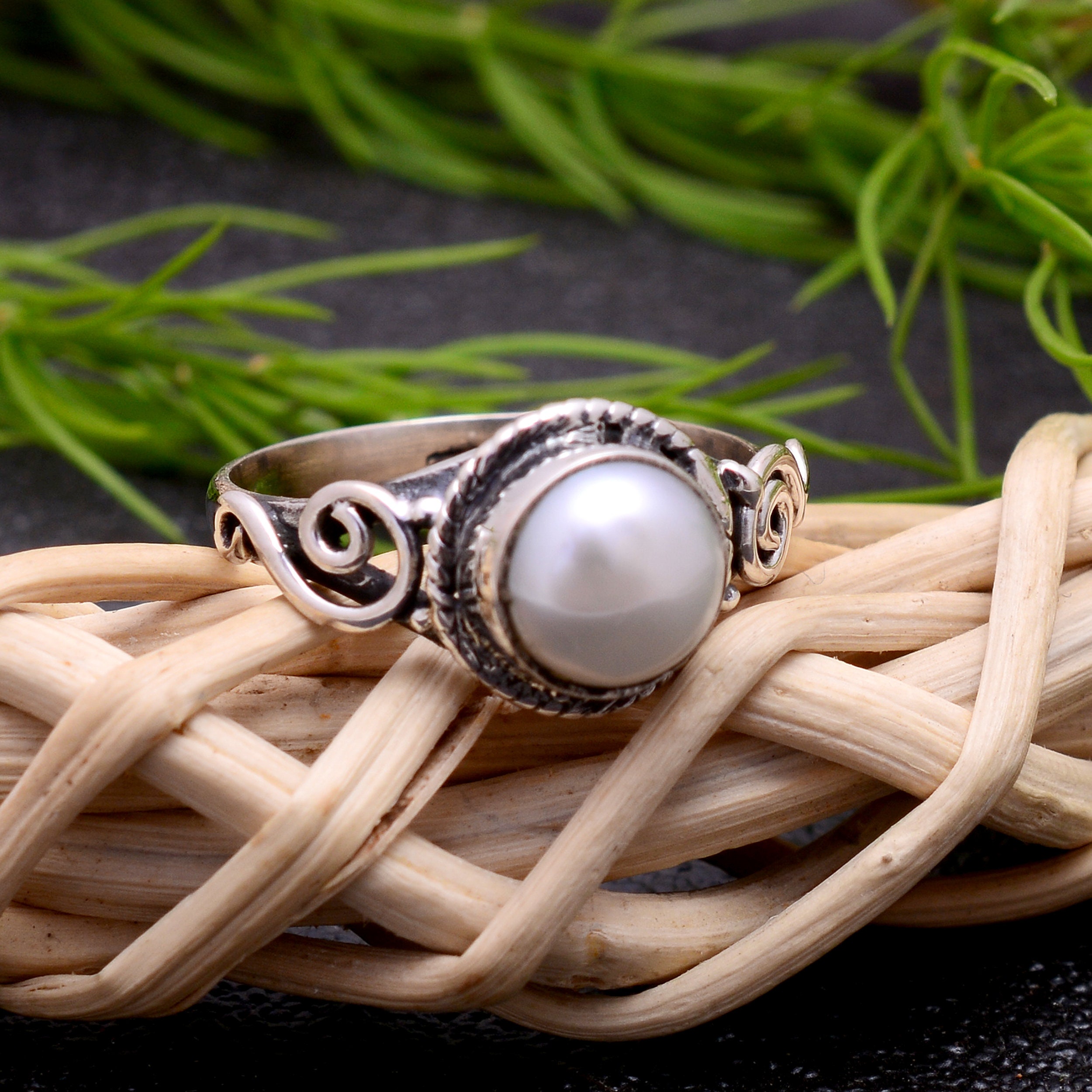 925 Sterling Silver Pearl Ring with Bujukan Beaded Halo | Shop 925 Silver  Bujukan Rings | Gabriel & Co