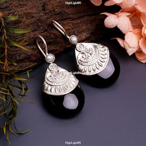 925 Sterling Silver Black Onyx Earrings | Gemstone Earrings | Handcrafted Earrings | Dainty Earrings | Solid Silver Earrings | Gift For Her