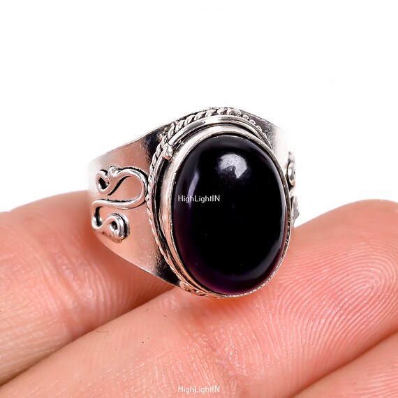 Bague en argent sterling 925 Bague pierre précieuse en onyx noir