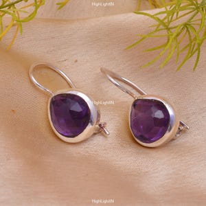 925 Sterling Silver Amethyst Earrings | Gemstone Earrings | Dainty Earrings | Handcrafted Amethyst Earrings | 925 Sterling Silver Earrings