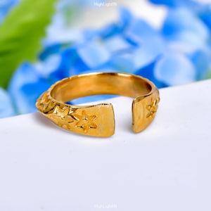 Flower Engraved Design Ring | Gold Polished Ring | Brass Ring | Handcrafted & Open Ring | Unisex Ring | Unique Design | Minimalist Jewelry