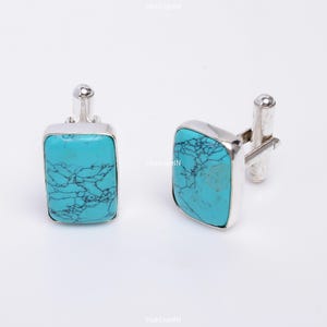 Turquoise Cufflinks | 925 Sterling Silver Cufflinks | Natural Gemstone Cufflinks| Handcrafted Cufflinks| Men&#39;s Cufflinks| Minimalist Jewelry