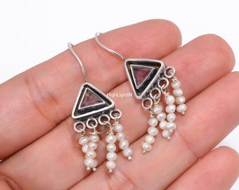 925 Sterling Silver Earrings |Amethyst Earrings | Pearl Earrings | Women Earrings | Natural Gemstone | Drop Earrings | Minimalist Jewelry