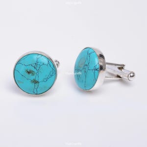 Turquoise Cufflinks | Natural Gemstone Cufflinks | 925 Sterling Silver Cufflinks | Men&#39;s Cufflinks | Wedding Gift | Birthday Gift for Him