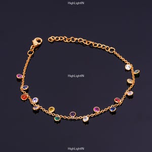 925 Sterling Silver Bracelet | Multi Gemstone Bracelet | Adjustable Bracelet | Dainty Bracelet | Gold Polished Silver Bracelet |Gift For Her