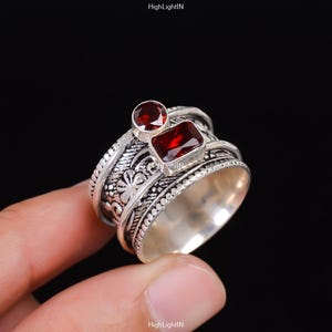 Natural Red Garnet Sterling Silver Spinner Ring | 925 Sterling Silver Spinner Ring| Garnet Gemstone Ring| Meditation Ring |Birthstone Fidget