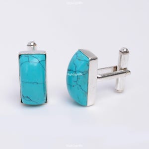 Turquoise Cuff Links | Natural Gemstone Cuff Links | 925 Sterling Silver Wedding Cuff Links | Men&#39;s Cuff Links | Handcrafted Cuff Links
