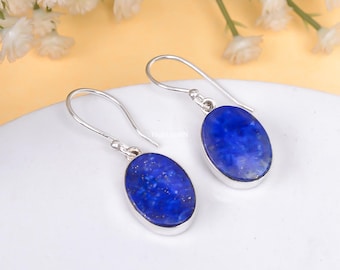Lapis Lazuli örhängen | Örhängen med naturliga ädelstenar | Örhängen i 925 sterlingsilver | Örhängen för kvinnor | Minimalistiska smycken | Hängande och hängande örhängen