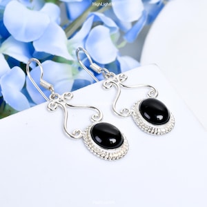 Drop Earrings |  Black Onyx Gemstone | 925 Sterling Silver | Dangle Earrings | Solid Silver Earrings | Women&#39;s Earrings | Handmade Earrings
