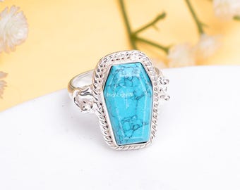 Sarg Ring | Türkis Edelstein Ring | Natürlicher Edelstein | 925er Silber | Zierlicher Ring | Eleganter Ring | Frauen Ring | Statement Ring