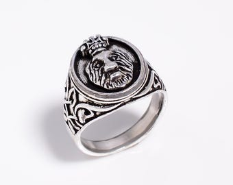 Vintage Lion King Signet Ring, Medieval Royal Lion Ring, Men's Statement Ring, Gothic Animal Jewelry, Unisex Boho Ring, Gift for Him