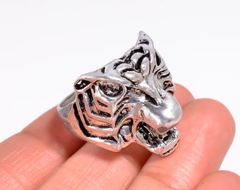 Oxidized Silver Roaring Lion Ring Men, Wild Cat Statement Ring, Panther Signet Ring, German Silver Tiger Ring, Edgy Gothic Biker Rings