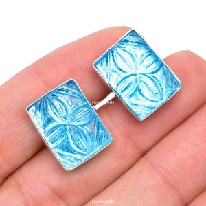 Gemelos con piedra de vidrio grabada / Gemelos con piedras preciosas naturales / Plata de ley 925 / Gemelos para hombre / Regalo de boda / Regalo de cumpleaños para él