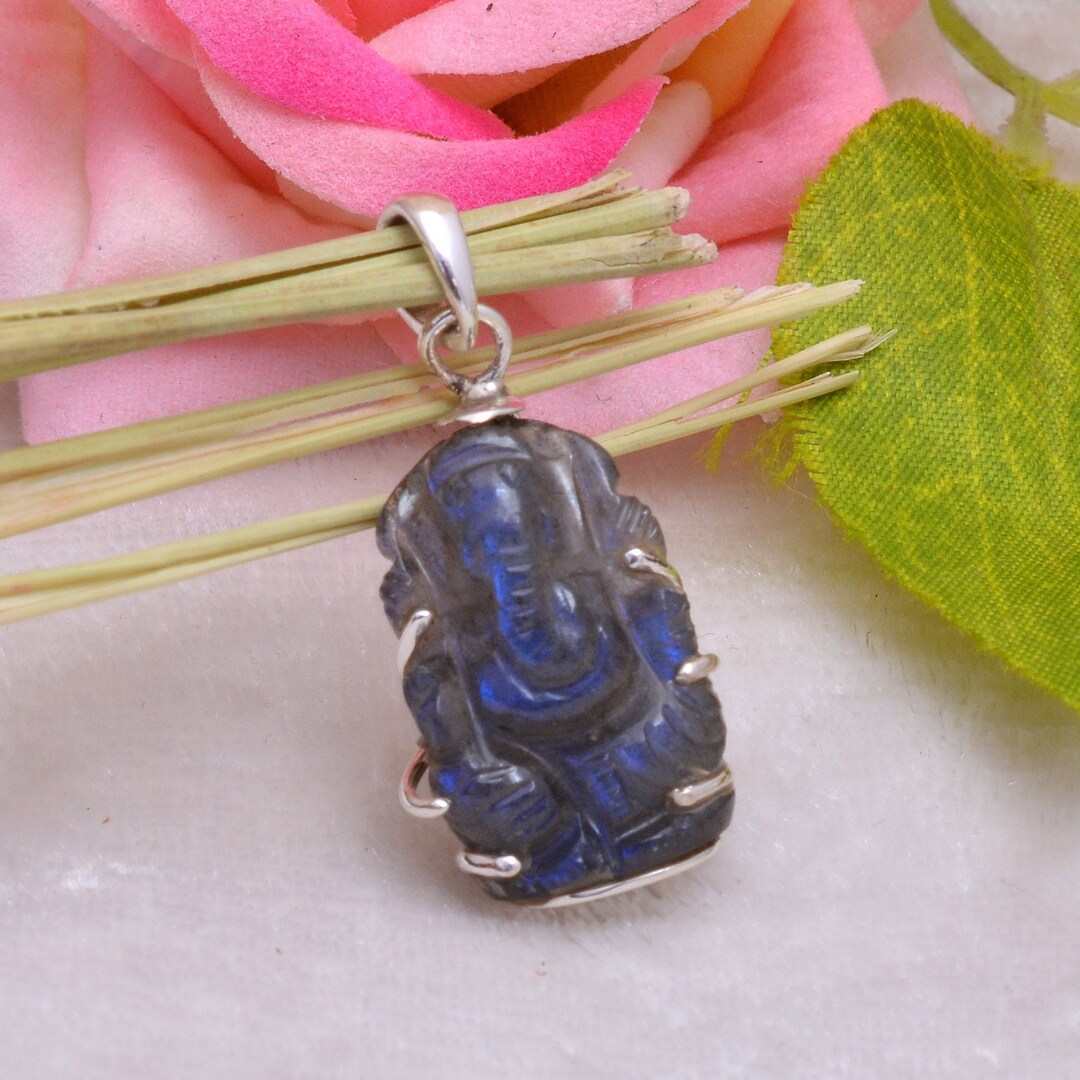 Lord Ganesh Pendant 925 Sterling Silver Pendant Hindu God Pendant Stone