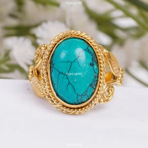 Turquoise Ring | Natural  Gemstone Ring | 925 Sterling Silver | Dainty Ring | Gold Plated Ring | Women&#39;s Ring | Elegant Anniversary Gift