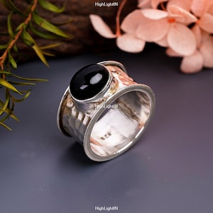 925 Sterling Silver Ring | Black Onyx Silver Ring | Gemstone Ring | Solid Silver Ring | Statement Ring | Boho Ring | Handmade Silver Ring