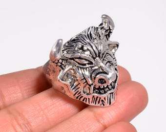 Demon Skull Ring, Gothic Monster Ring, Viking Statement Ring, Fantasy Creature Jewelry, Biker Ring for Men, Halloween Ring, Gift for Him
