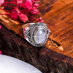 Natural Rainbow Moonstone Gemstone Ring | 925 Sterling Silver Ring | Dainty Ring | Boho Ring | Handmade Ring | Birthstone Ring | Woman Ring