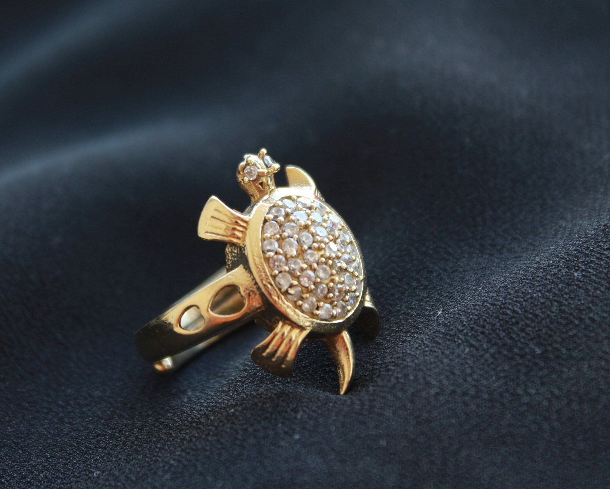 Cubic Zirconia Tortoise Brass Ring | Luck Power Tortoise Kuber