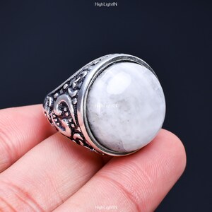 925 Sterling Silver Ring | Moonstone Silver Ring | Gemstone Ring | Birthstone Ring | Round Stone Ring | Solid Silver Ring | Statement Ring