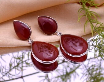 Pendientes de cornalina de plata de ley 925 / Pendientes de piedras preciosas / Pendientes colgantes / Pendientes hechos a mano / Pendientes de piedras preciosas de cornalina naranja natural