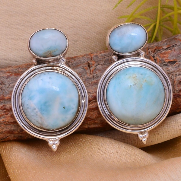 Antique Larimar Earrings | Larimar Silver  Earrings | Natural Larimar Gemstone Earrings | Handmade Women Wedding Earrings | Stud Earrings