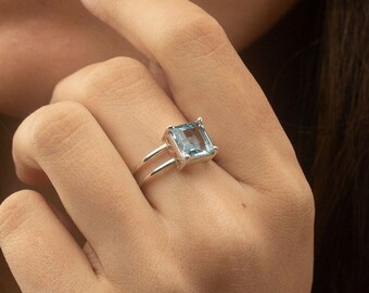 Natural Blue Topaz Silver Ring | 925 Sterling Silver Gemstone Ring | Adjustable Ring | Solid Silver Ring | Everyday Ring | Handcrafted Ring