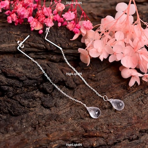 Boucles d'oreilles en argent sterling 925 | Boucles d'oreilles en cristal | Pendants et pendants d'oreilles | Boucles d'oreilles chaîne | Boucles d'oreilles pendantes à enfiler | Fabriquées à la main