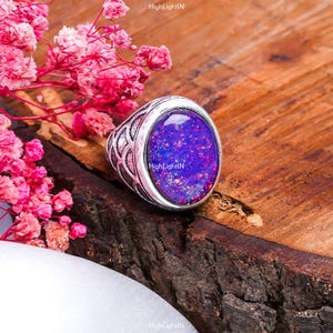 Oval Gemstone Ring | 925 Sterling Silver Ring | Synthetic Opal Gemstone Ring | Solid 925 Silver Ring | Statement Ring | Bohemian Silver Ring
