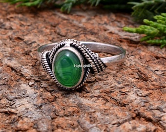 Anillo de piedra de ónix verde / Anillo de plata esterlina / Anillo de ónix envuelto en alambre / Anillo de plata 925 hecho a mano / Anillo de piedra preciosa semipreciosa / Regalo para ella
