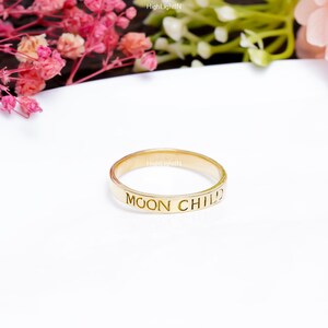 925 Sterling Silver Ring | Moon Child Ring | Engraved Ring | Dainty Ring | Gold Plated Ring | Solid Silver Ring | Statement Ring |Moon Child