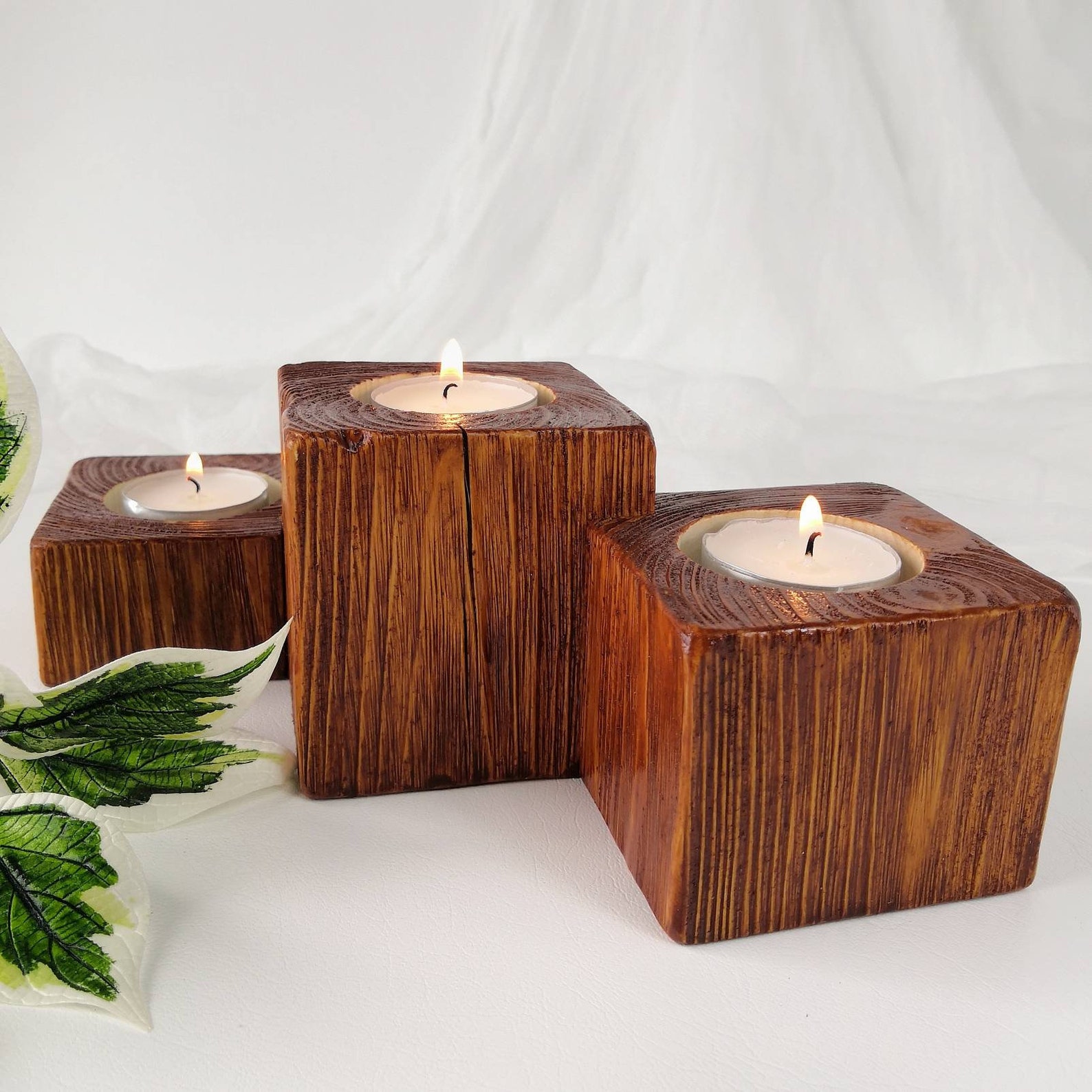 Set von 3 Kerzenständern aus Holz Kerzenständer aus Holz Etsy