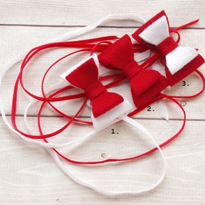 Red and white hair bow, tie back bow headband, Christmas bow headband, Red Christmas headband, Christmas photography outfit