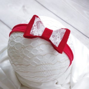 Red bow headband, baby girl bow headband, Christmas headband for girls, Christmas photography outfit, nylon bow headband, preemie headband