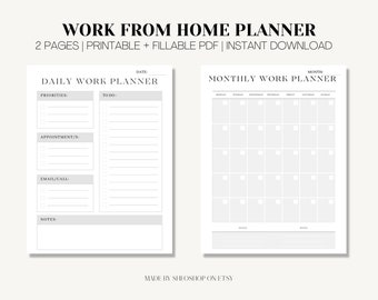 Work Planner, Daily Work Planner, Monthly Work Planner | Printable, Fillable PDF, A4/A5/US Letter Size