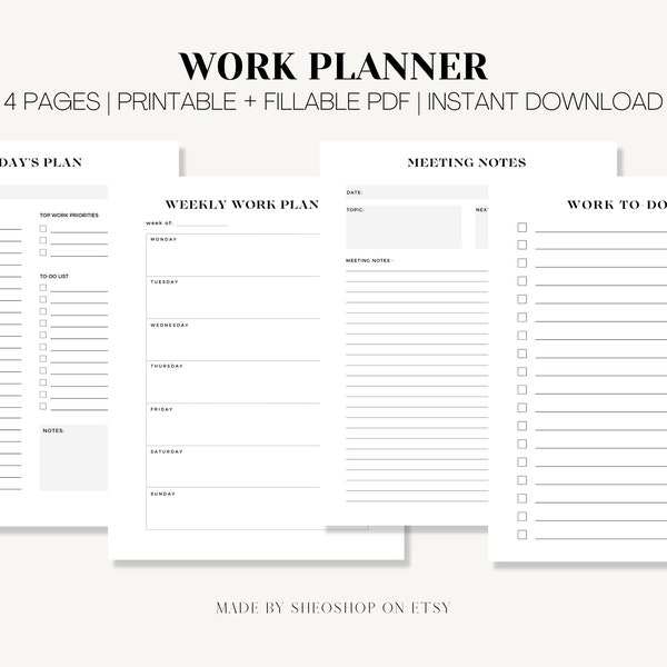 Work From Home Planner Daily Work Planner Work Day Schedule Business Planner | Printable, Editable PDF | A4/A5/US Letter Size