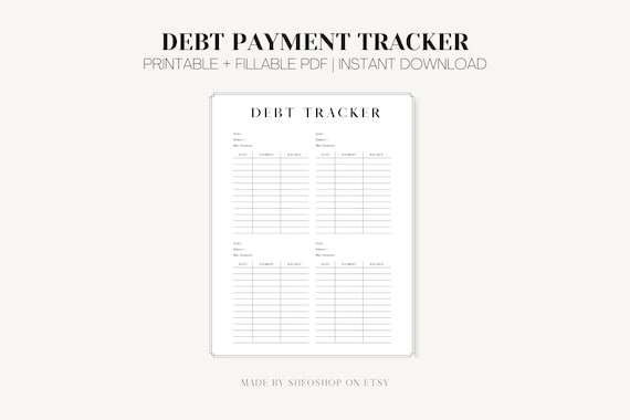 Debt Payment Tracker, Printable/Fillable Debt Planner, US Letter Size