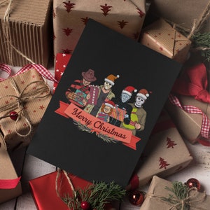 Cartes de vœux de Noël d’horreur (1 ou 10-pcs) Carte de Noël d’horreur, Michael Myers, Jason, Freddy, Chucky, Carte de Noël noire