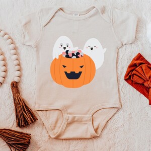 Halloween Infant Baby Rib Bodysuit- Ghost Baby Onesie- Pumpkin Baby Onesie- Fall Unisex Onesie- Autumn Baby Onesie