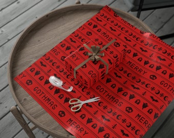 Merry Gothmas Wrapping Paper, Red Goth Christmas, Red Wrapping Paper, Christmas Goth, Merry Christmas Wrapping Paper