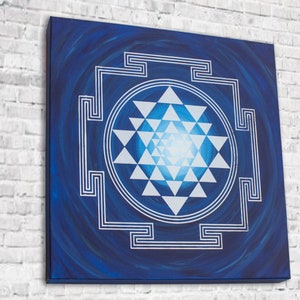 Sri Yantra original painting, Mandala painting, Yoga wall decor, Sacred Geometry, Spiritual gift, Blue Yantra, Shri Chakra painting