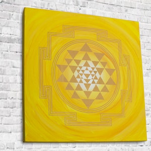 Sri Yantra original painting, Mandala painting, Yoga wall decor, Sacred Geometry, Spiritual gift, Yellow Yantra, Shri Chakra painting