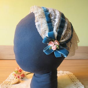 Victorian Lace Cap - Mid Victorian Lace Bonnet, Lace & Velvet Headpiece - Reenactment, Civil War