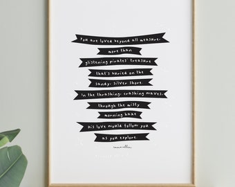 You Are Loved - Children's Book Quote-  A4 Typography Monochrome Print